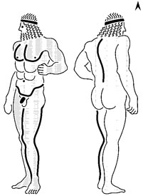 Figure A shows the sculpture from a three-quarter frontal and back view